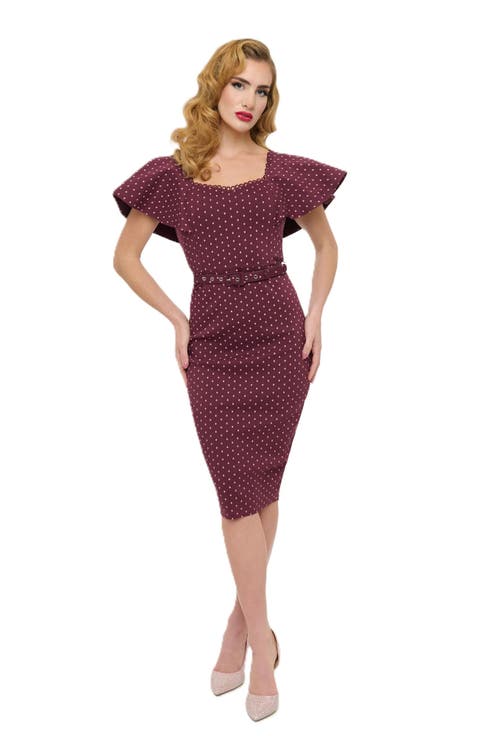 Short Flutter Sleeve Sweetheart Neck Wiggle Dress