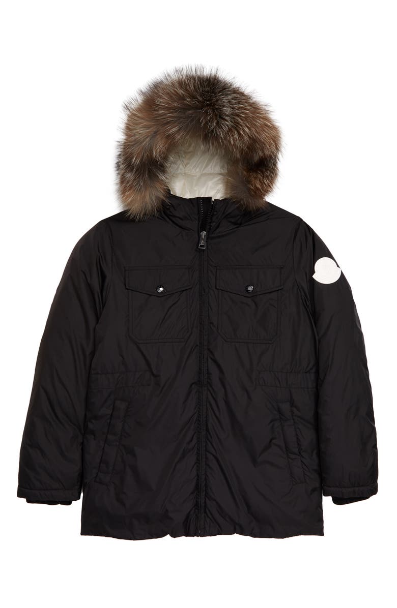 Moncler Menue Down Raincoat with Genuine Fox Fur Trim, Main, color, 