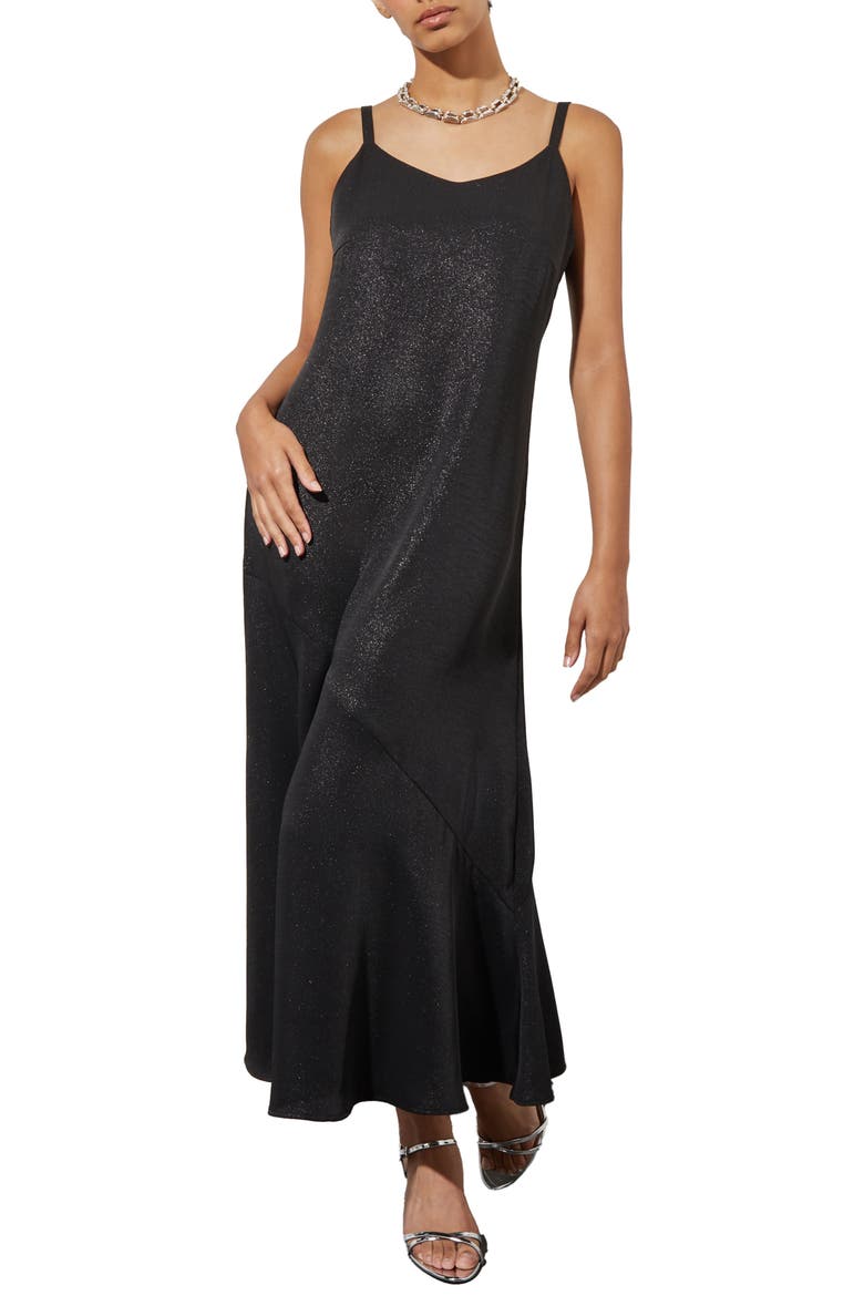 Shimmer Woven Midi Dress, Main, color, BLACK/ SILVER