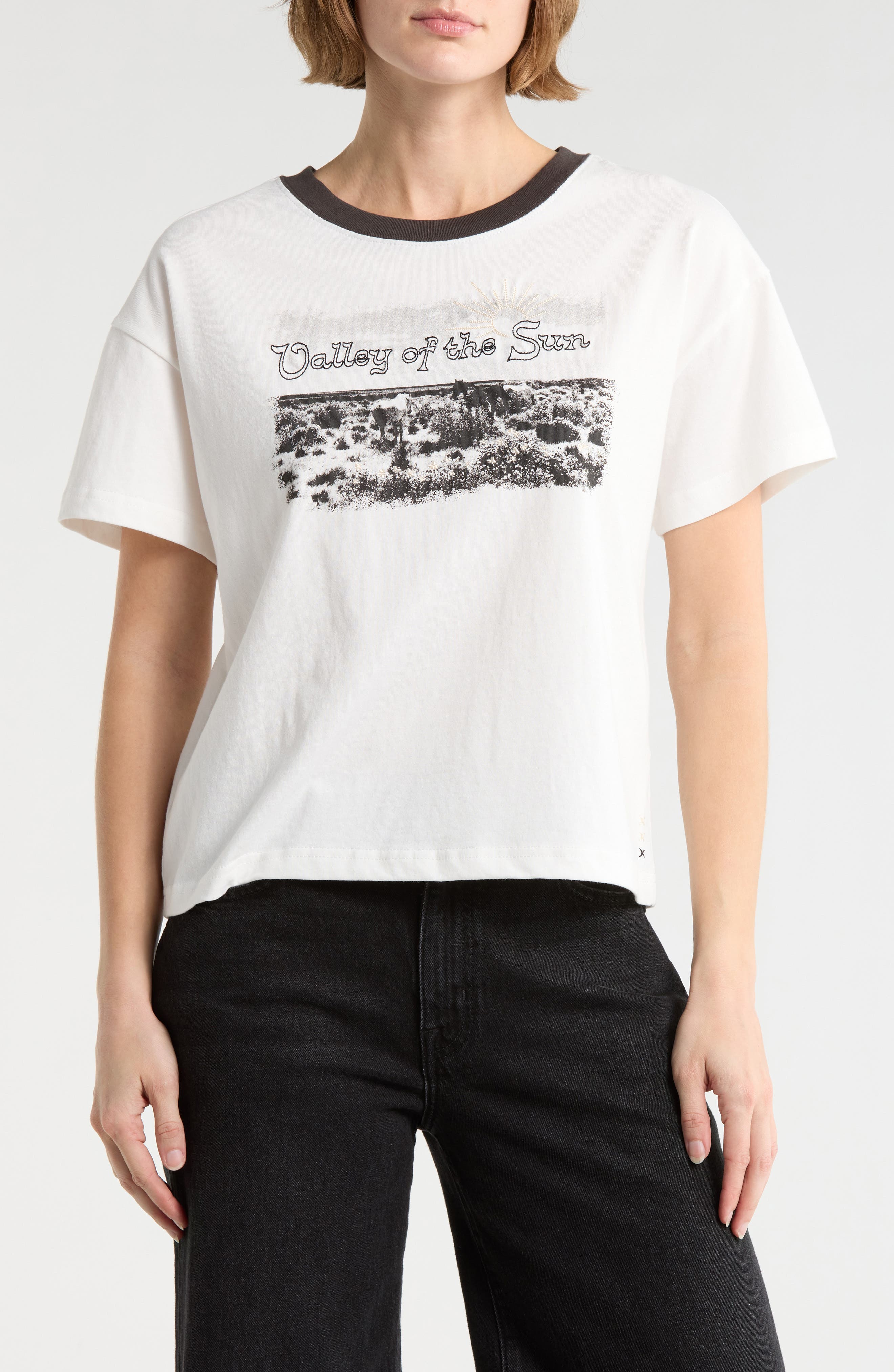 Scotch & Soda Dyed Boxy Crop Graphic T-Shirt