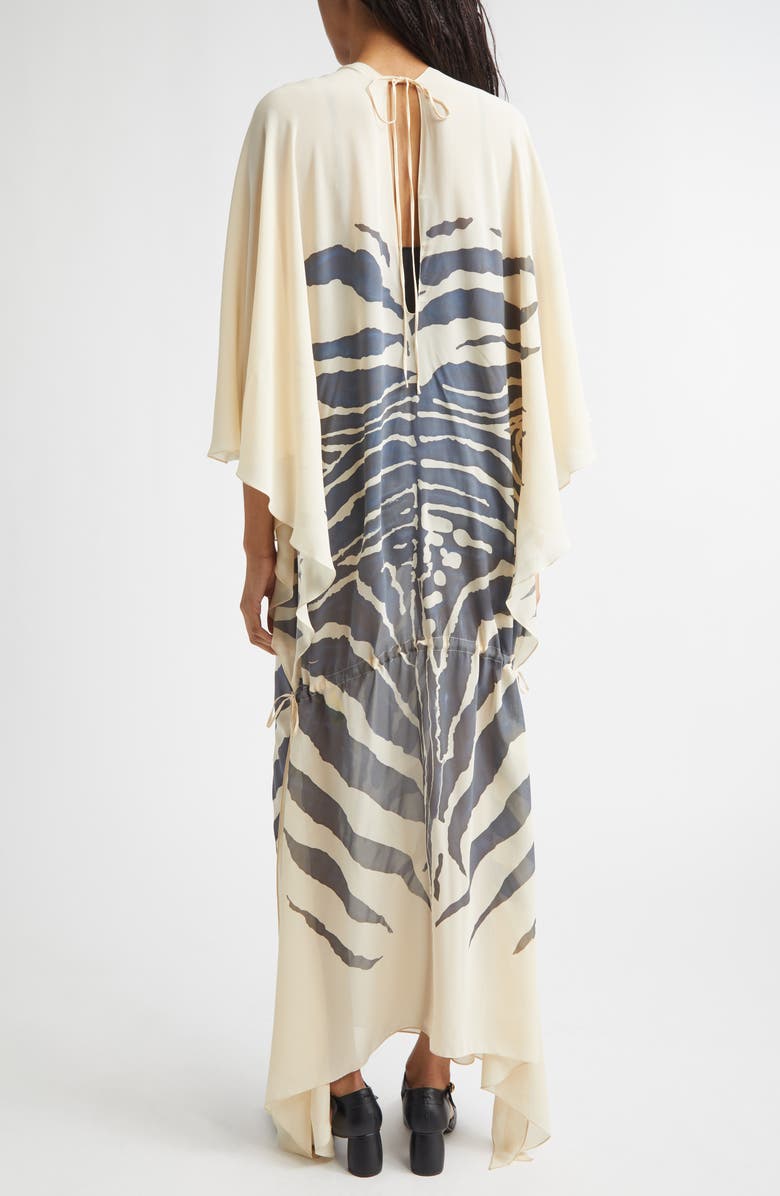 CONNER IVES Hand Painted Zebra Print Long Sleeve Silk Chiffon Caftan, Alternate, color, Pebble
