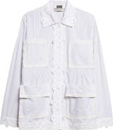 EENK Stripe Lace Trim Cotton Button-Up Shirt