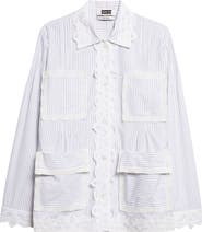 EENK Stripe Lace Trim Cotton Button-Up Shirt