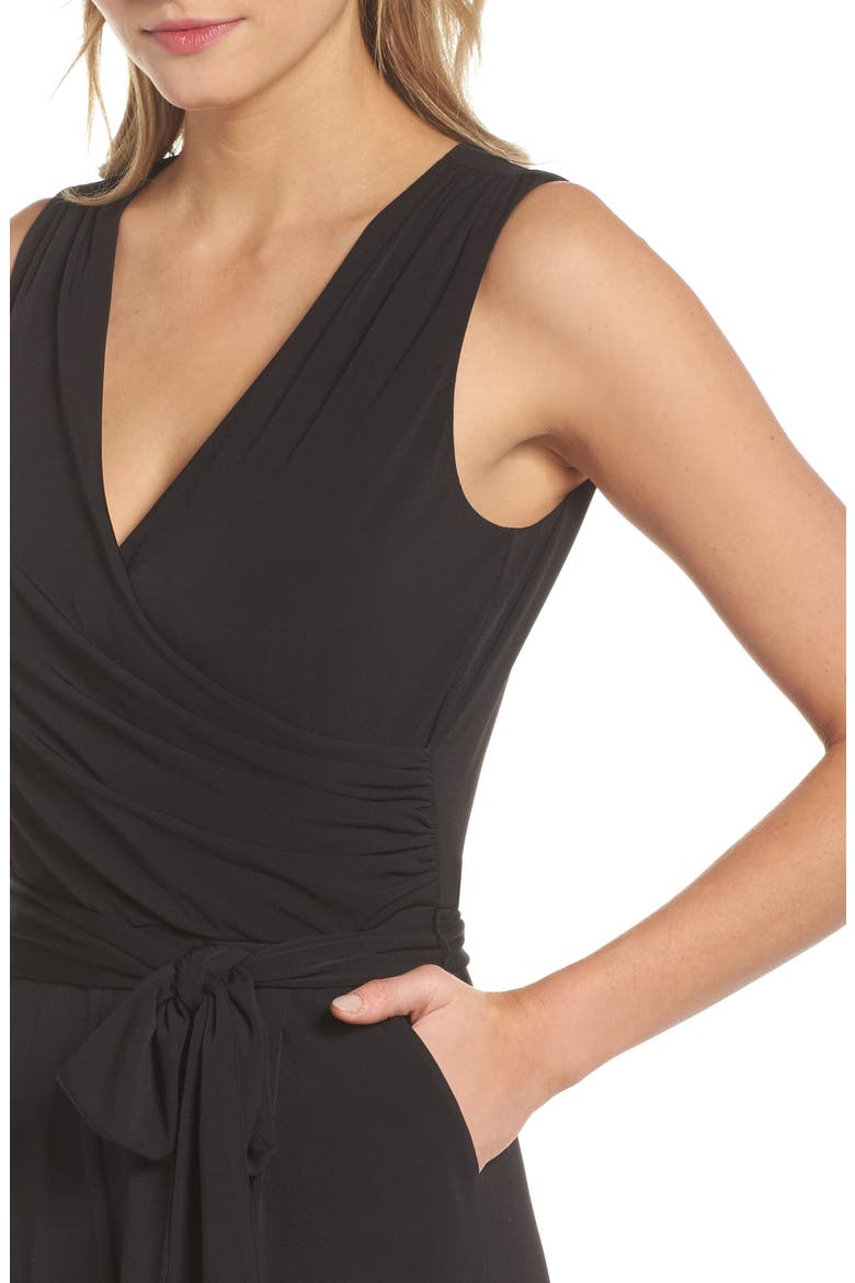 Faux Wrap Wide Leg Jumpsuit, Alternate, color, BLACK