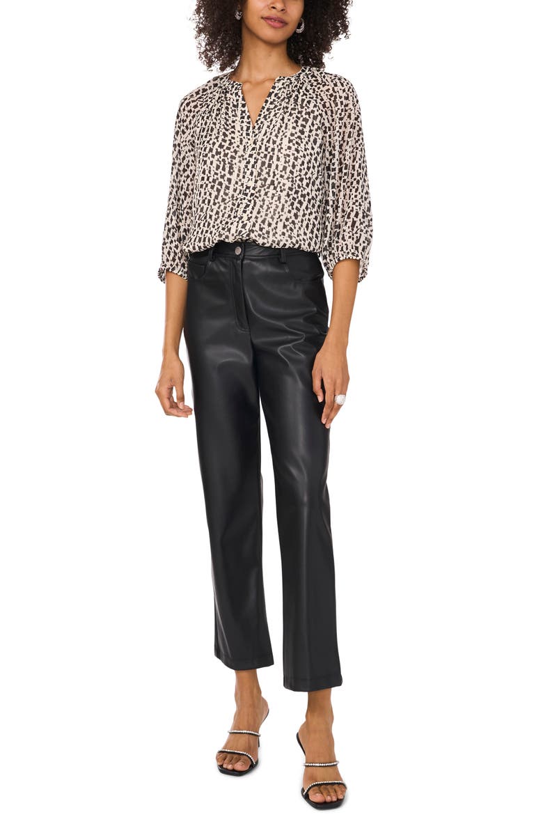 Vince Camuto Geo Print Raglan Sleeve Button-Up Top, Alternate, color, 