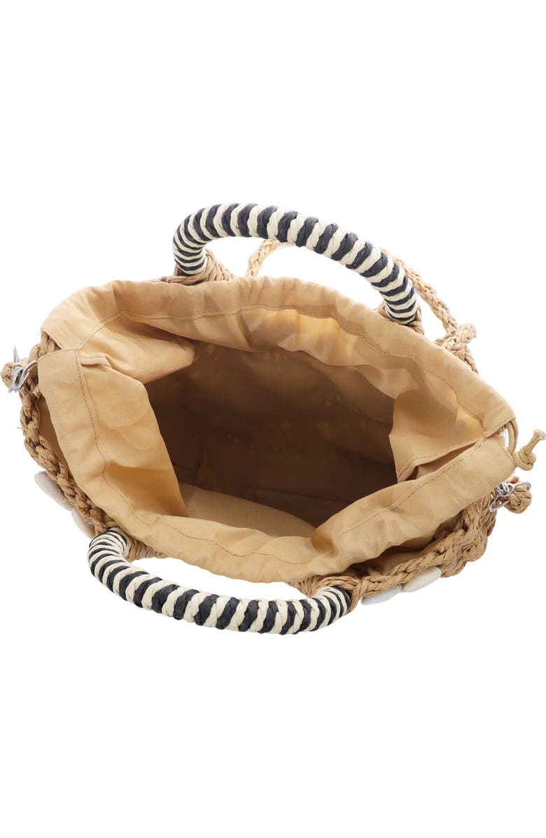 Adornia Basket Arc Handle Shell Embellished Straw Handbag, Alternate, color, Brown
