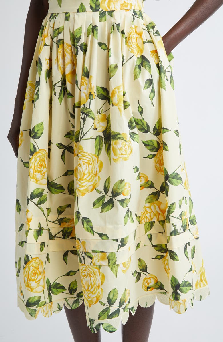 Oscar de la Renta English Rose Scalloped Midi Skirt, Alternate, color, 