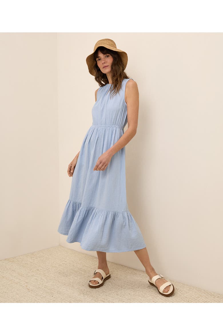 Organic Cotton Coastal Double Gauze Tiered Midi Dress, Alternate, color, Cornflower Blue