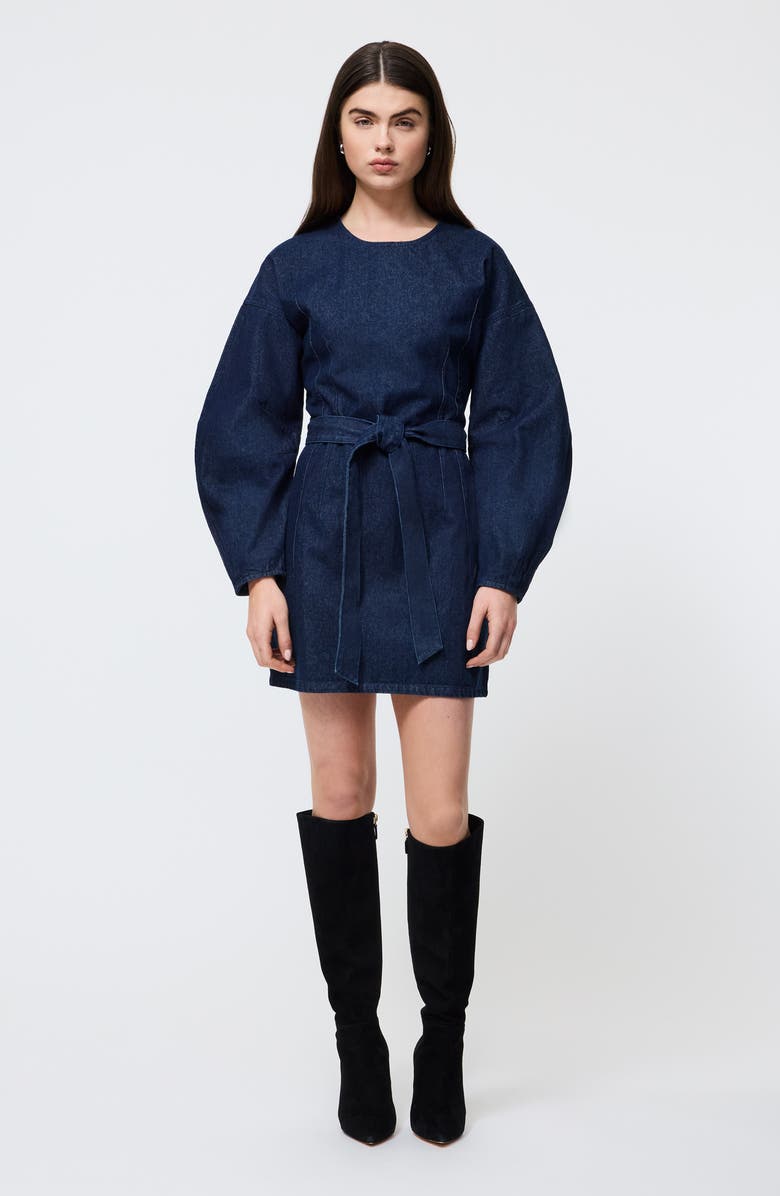French Connection Leighton Tie Waist Long Sleeve Minidress, Alternate, color, Dark Indigo