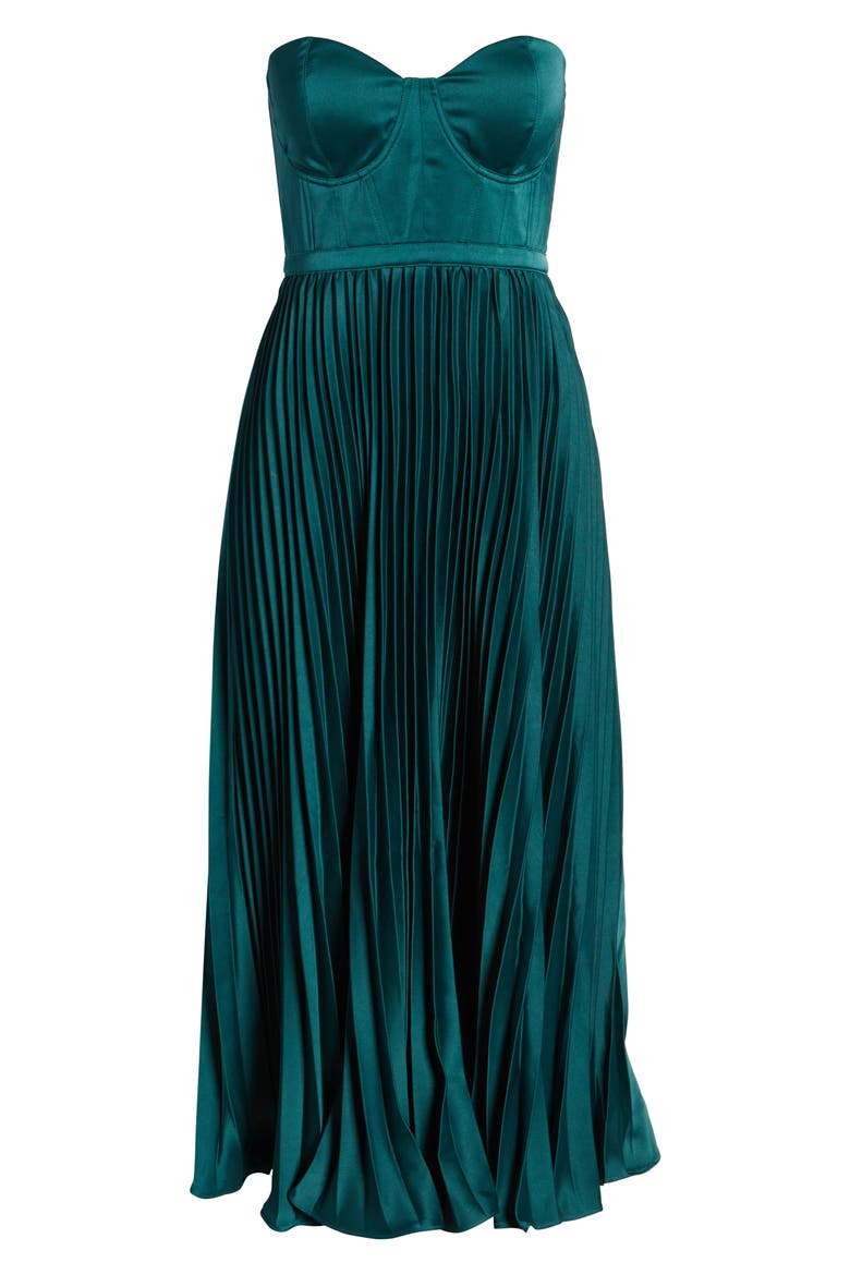 Milan Pleat Corset Satin Gown, Alternate, color, EMERALD GREEN
