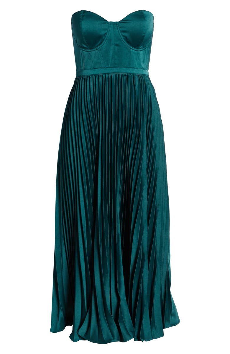 elle zeitoune Milan Pleat Corset Satin Gown, Alternate, color,