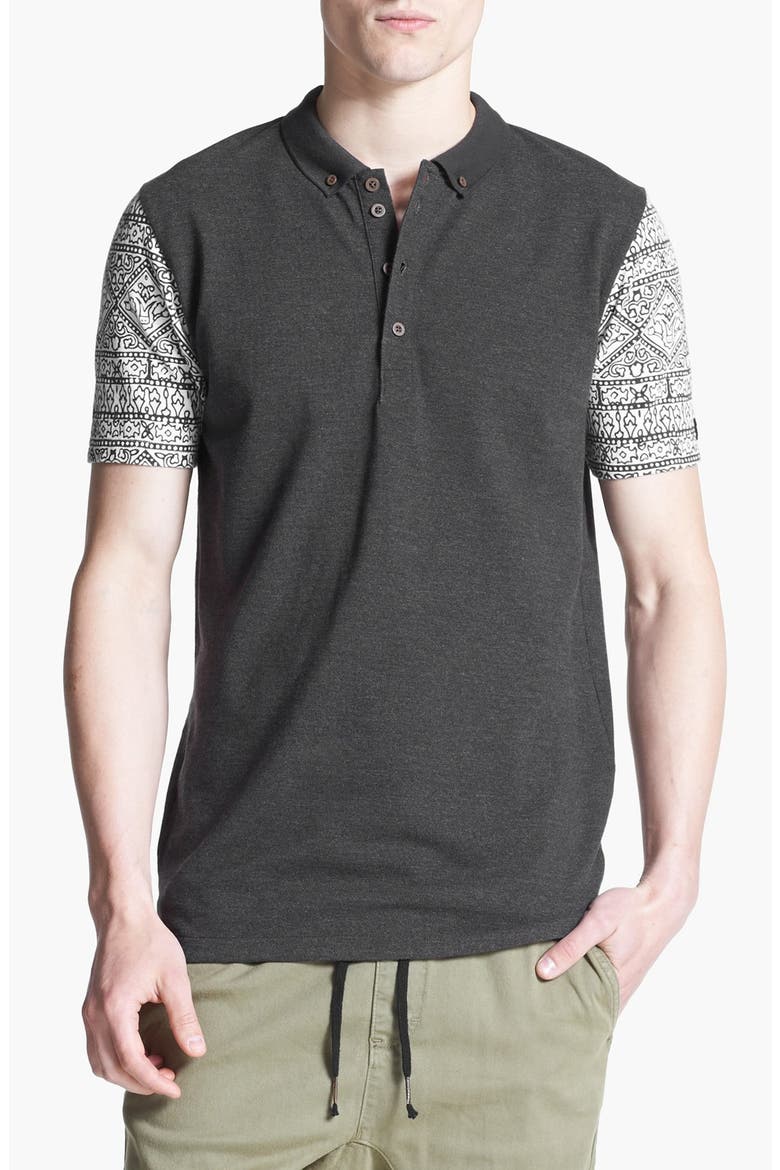 'Vinny' Print Sleeve Polo, Main, color, BLACK