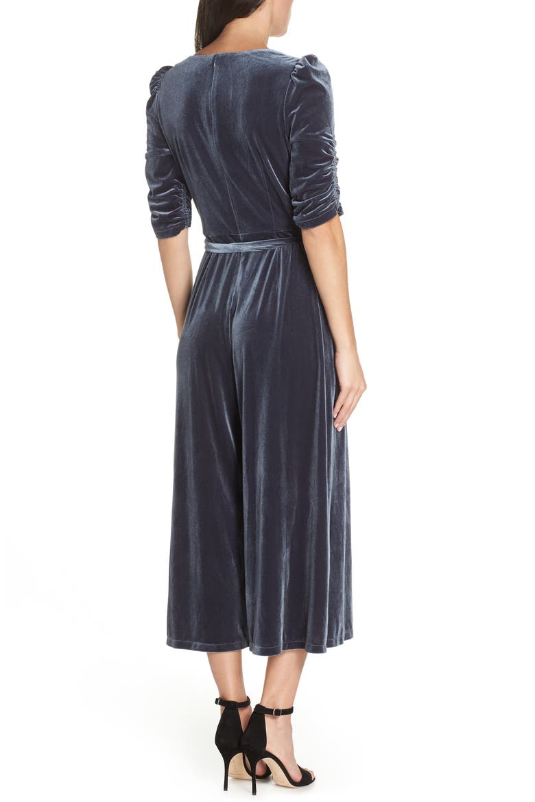 Velvet Culotte Jumpsuit, Alternate, color, GREY PHANTOM