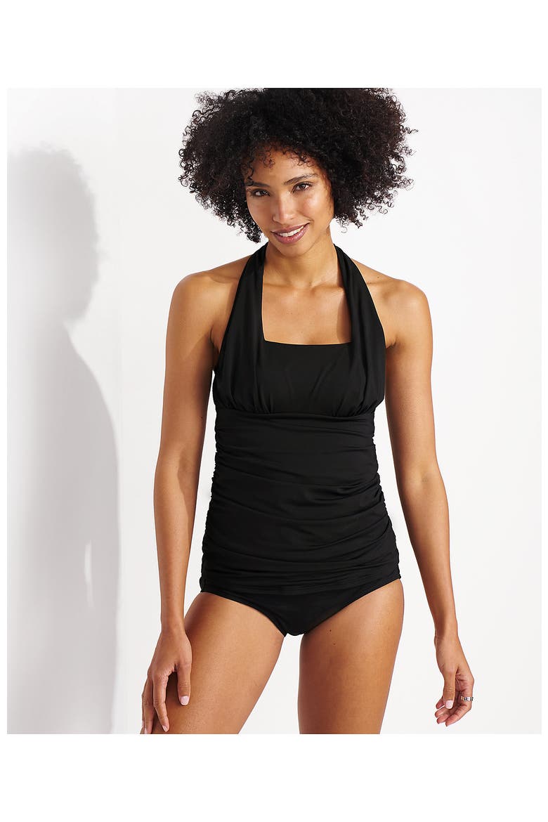 Chlorine Resistant Square Neck Halter Tankini Swimsuit Top, Alternate, color, Black