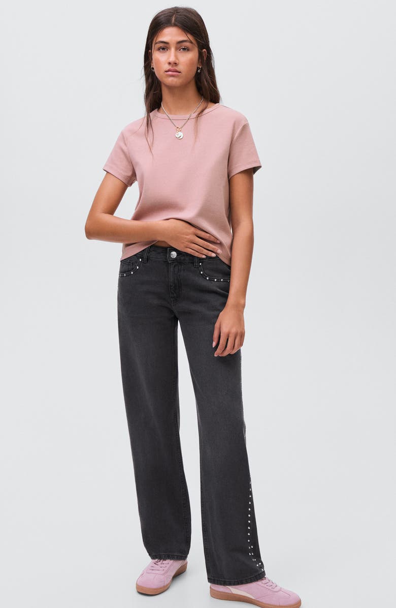 MANGO TEEN Studded Low Rise Straight Leg Jeans, Alternate, color, Black Denim