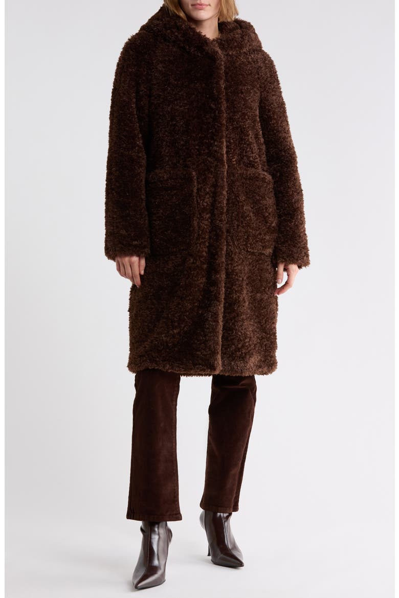 Hooded Faux Fur Coat, Main, color, BROWN