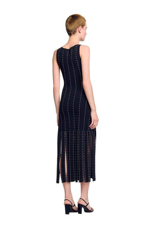 Sandro Fringed Knit Maxi Dress In Black