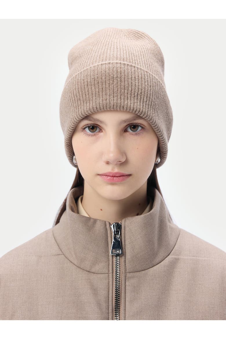 Cashmere Rib Knit Beanie, Alternate, color, taupe