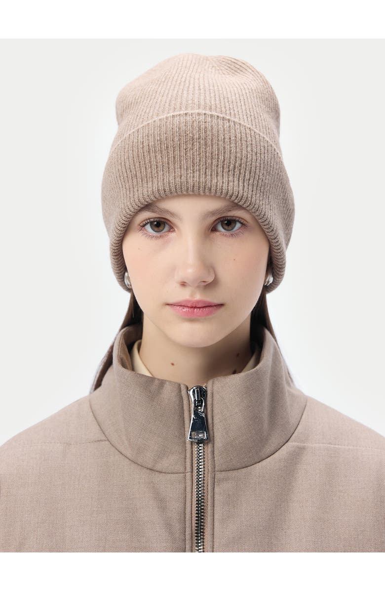 GOBI Mongolian Cashmere Cashmere Rib Knit Beanie, Main, color, Taupe