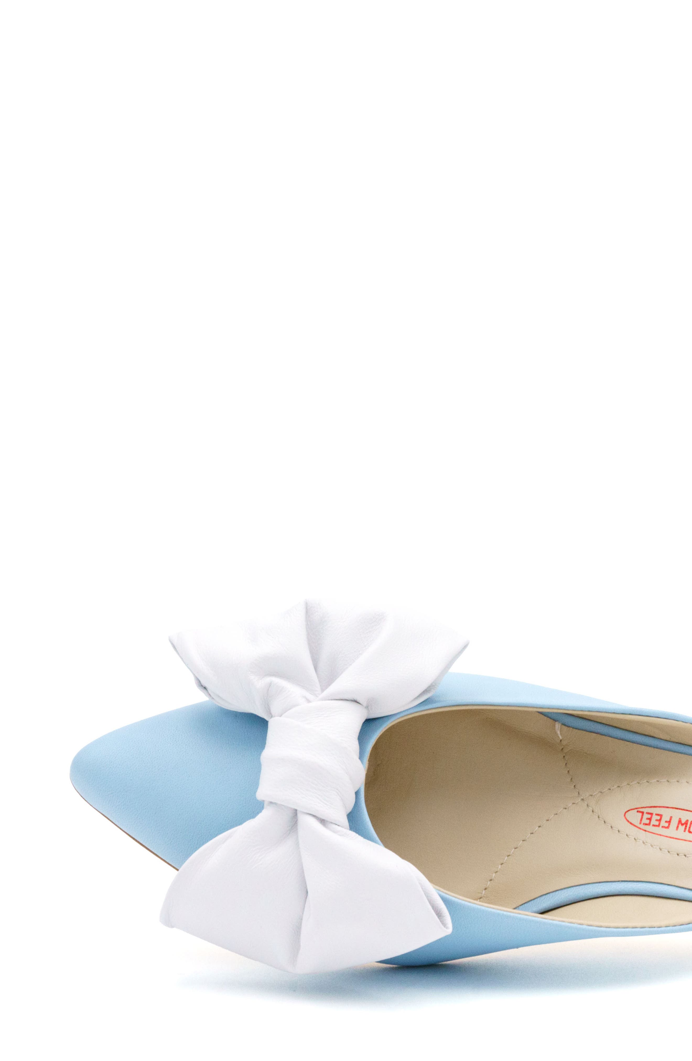 Antica Pointed Toe Kitten Heel Mule, Alternate, color, LIGHT JEANS/WHITE PARM BOW