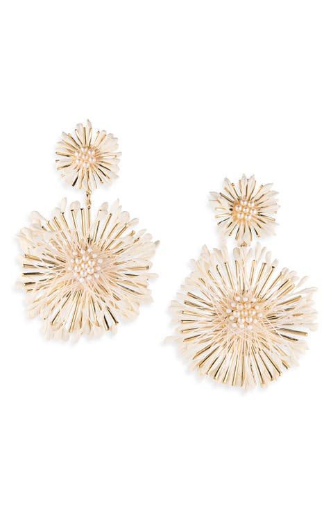 Faux Pearl Starburst Double Drop Earrings