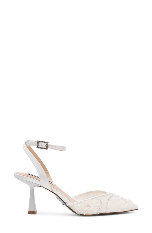 Betsey Johnson Delia Beaded Mesh Ankle Strap Pump In White