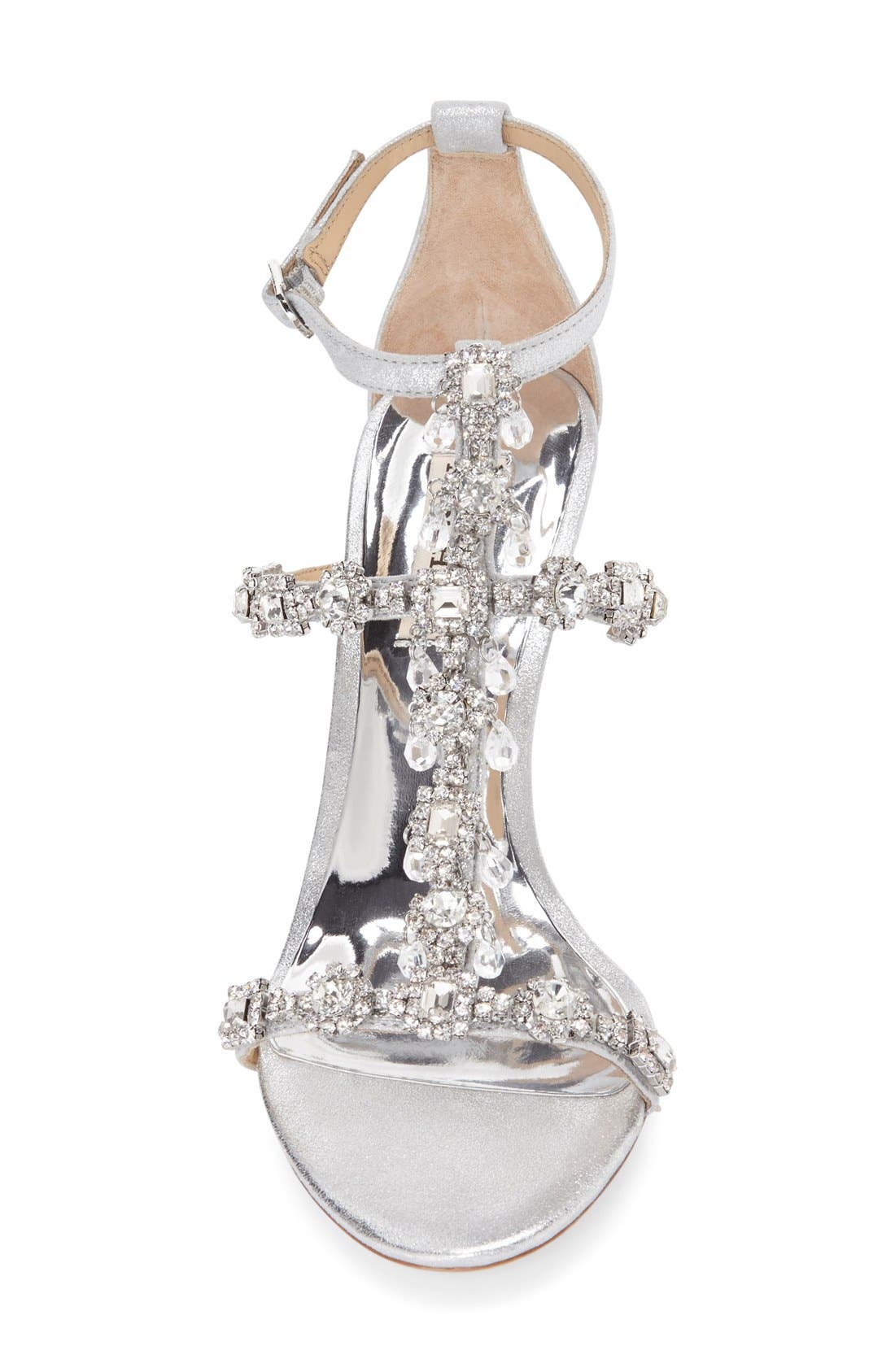 Badgley Mischka 'Evening II' Crystal Embellished Sandal, Alternate, color, SILVER