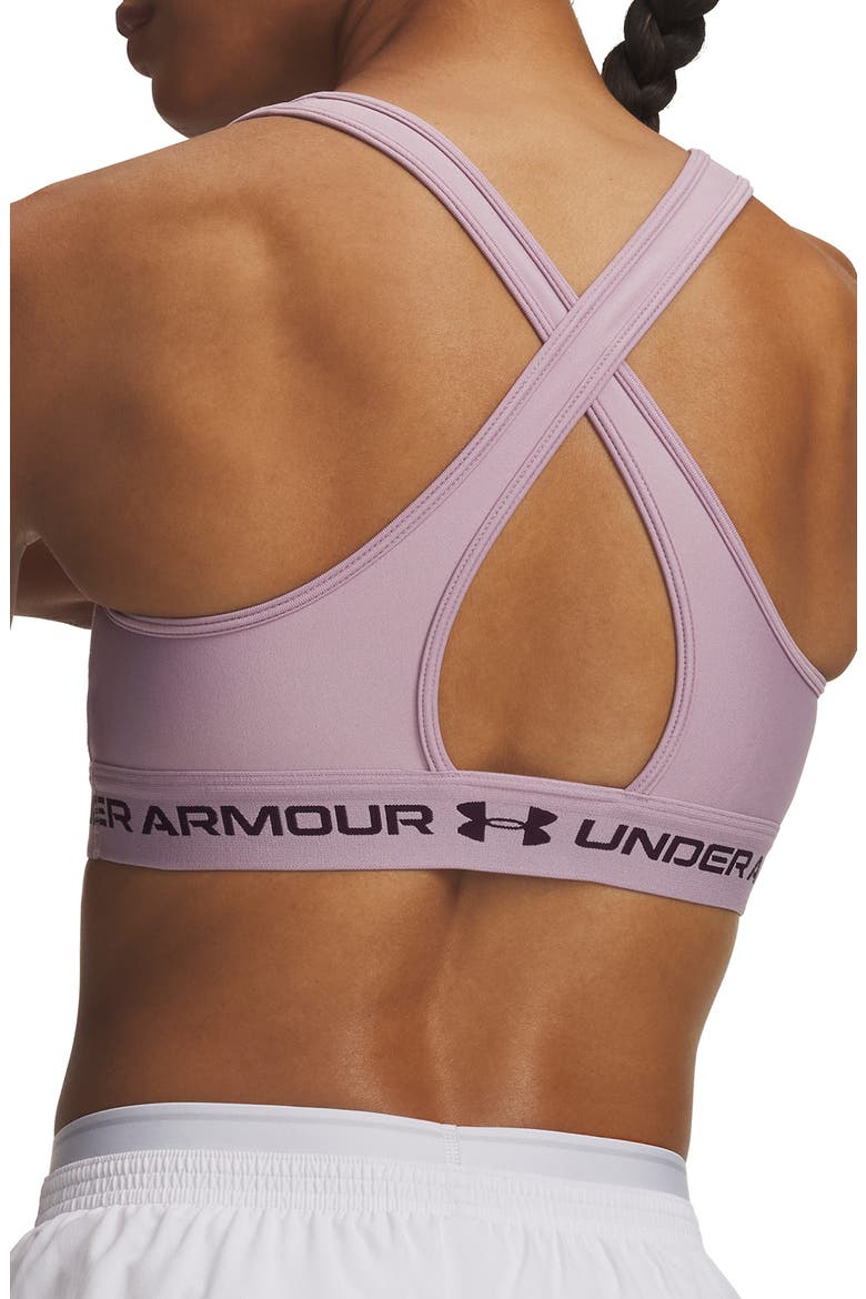 HeatGear® Mid Cross Back Sports Bra, Alternate, color, 698 MAUVE PINK