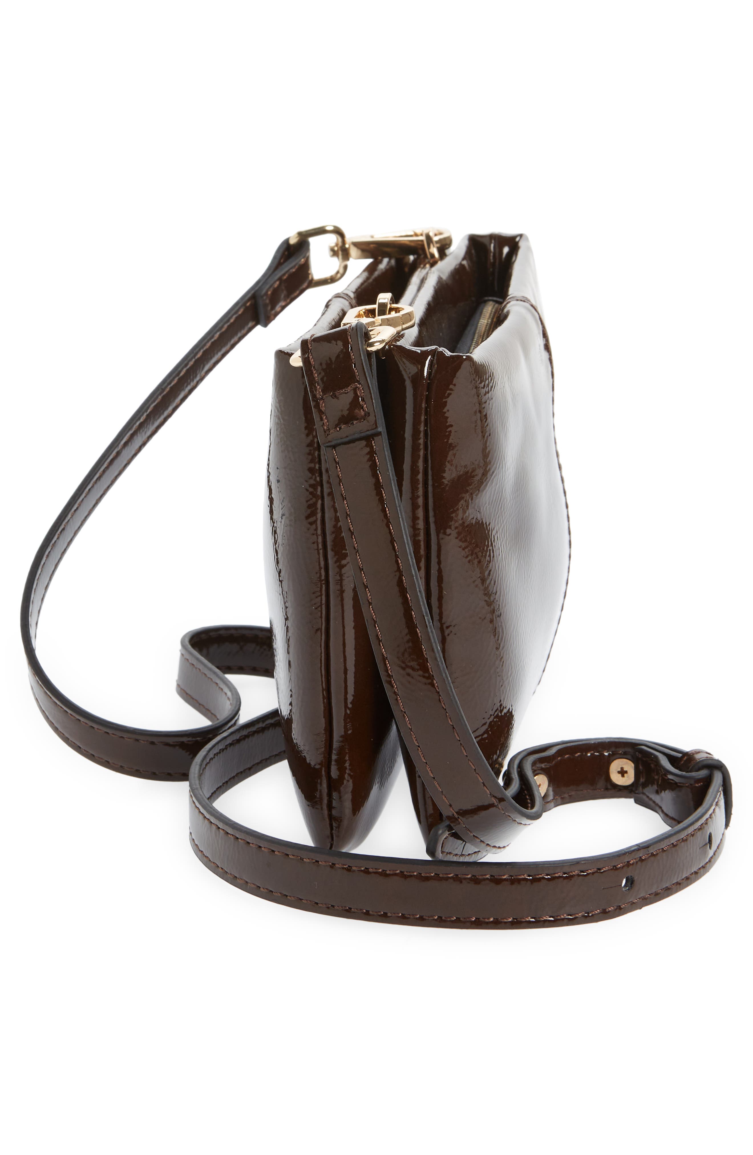 Caitlin Patent Faux Leather Crossbody Bag, Alternate, color, BROWN