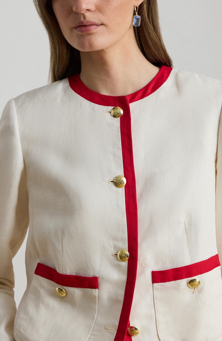 Lauren Ralph Lauren Two-Tone Linen Blend Twill Jacket, Alternate, color, Mascarpone Cream/ Cruise Red