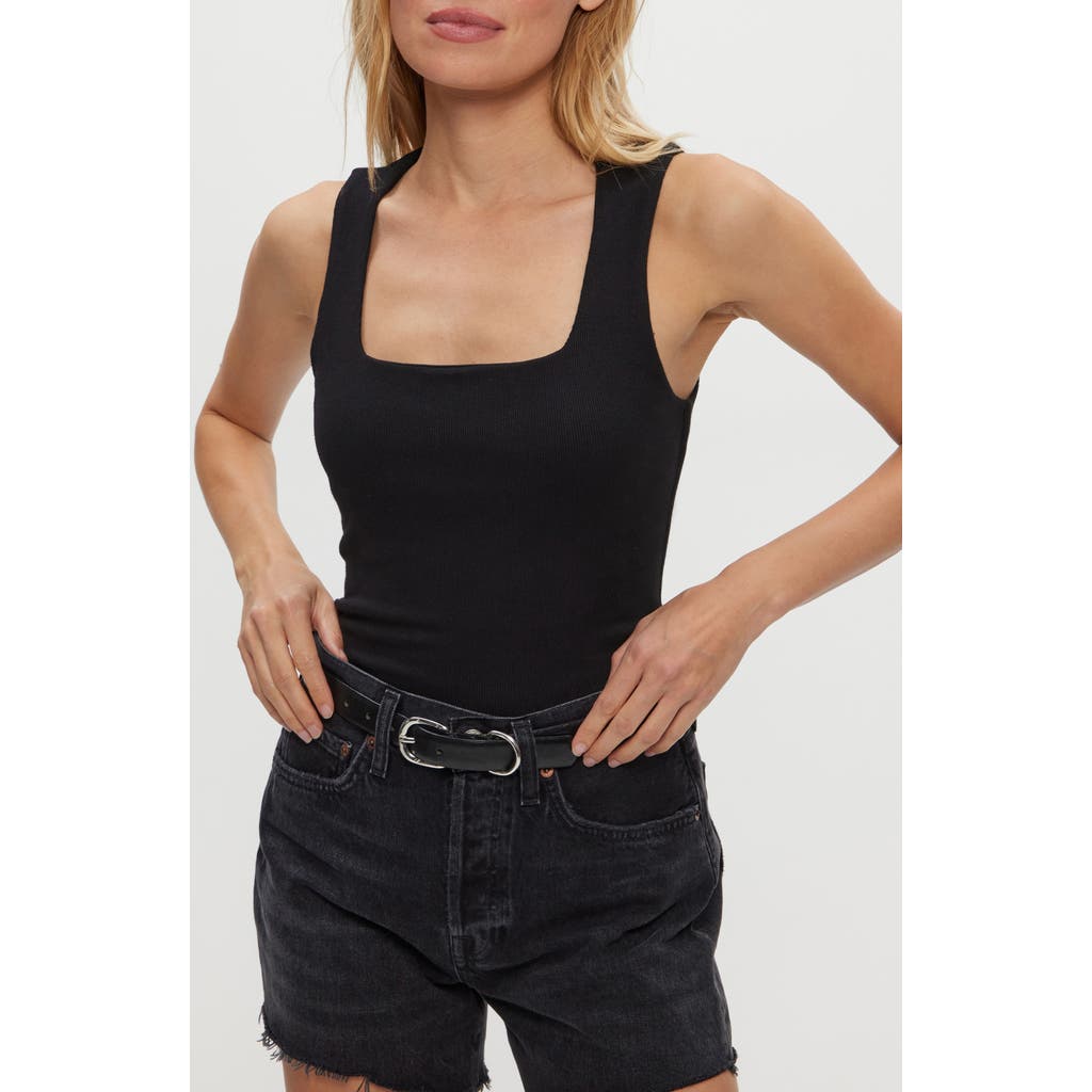 Michael Stars Maribel Square Neck Rib Tank In Black