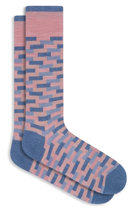 Geo Pattern Mercerized Cotton Blend Dress Socks