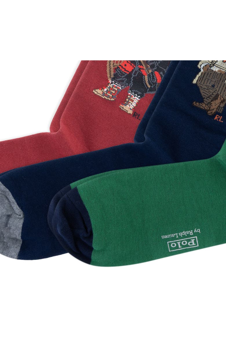Polo Ralph Lauren Assorted 3-Pack Polo Bear Crew Socks Gift Box, Alternate, color, Blue Multi