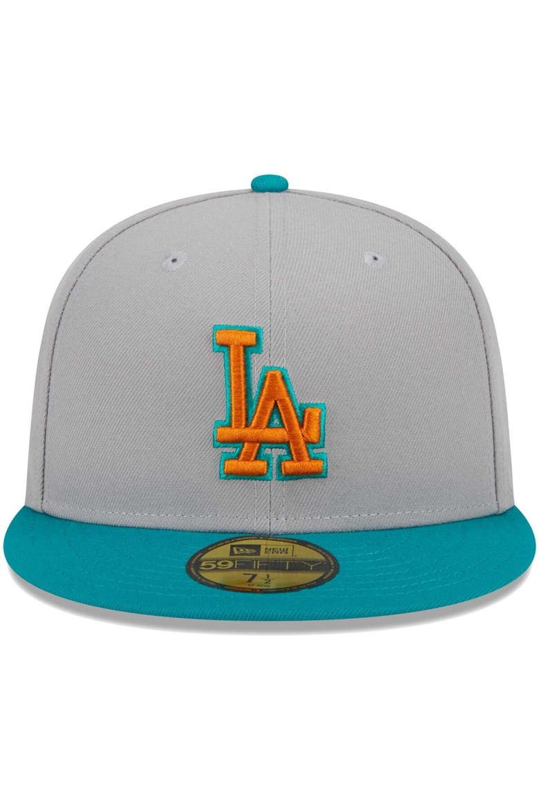 Men's New Era Gray/Teal Los Angeles Dodgers  59FIFTY Fitted Hat, Alternate, color, Gray