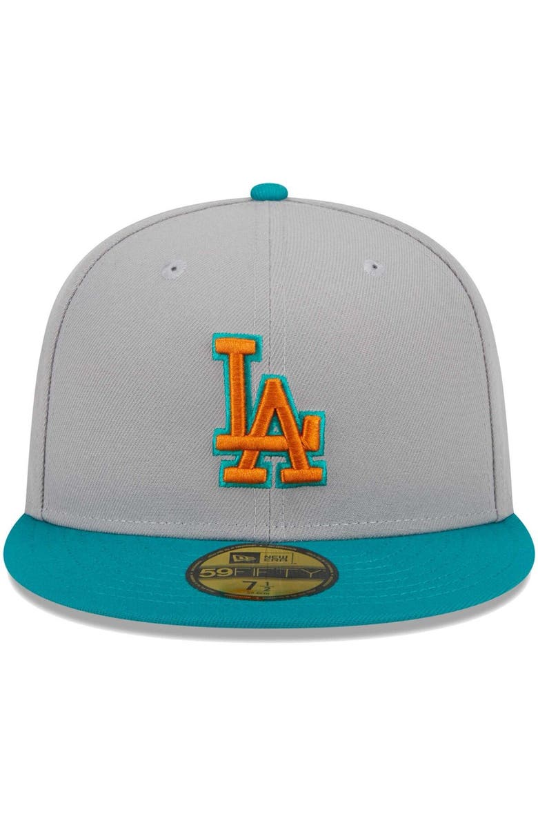New Era Men's New Era Gray/Teal Los Angeles Dodgers 59FIFTY Fitted Hat, Alternate, color, Gray