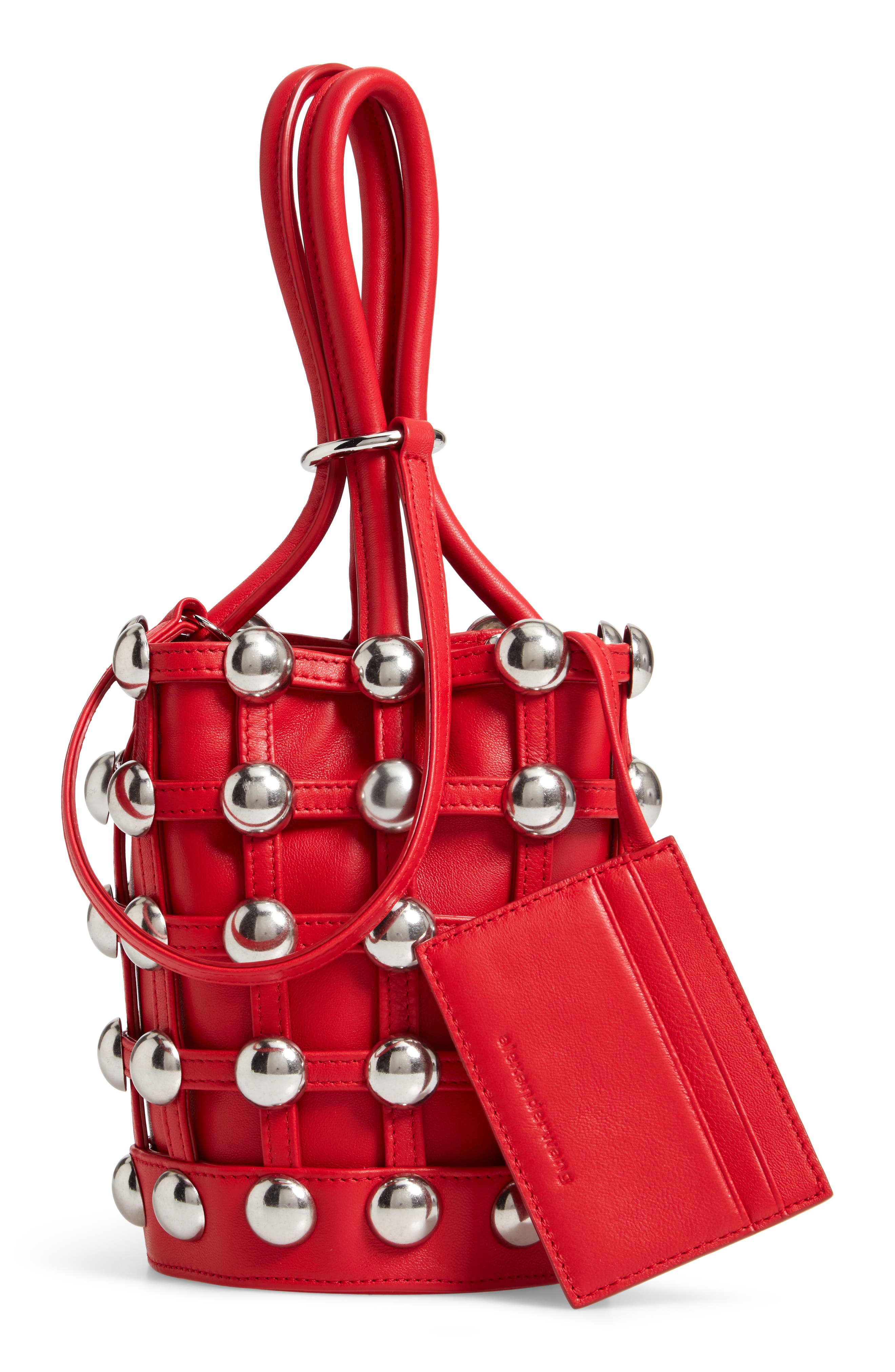 Alexander Wang Mini Roxy Studded Cage Leather Bucket Bag, Alternate, color, 