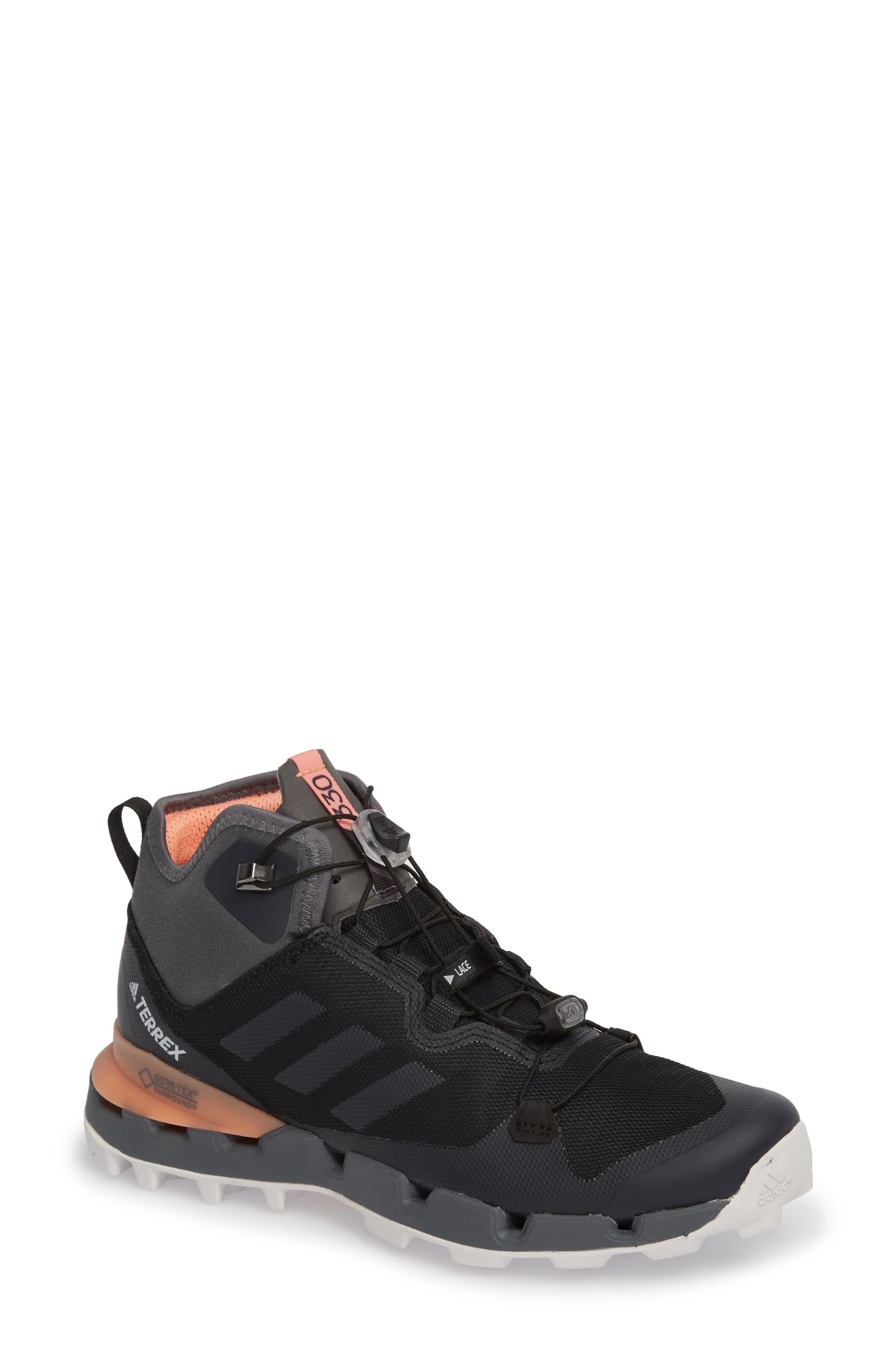 Terrex Fast Mid Gore-Tex® Hiking Boot, Main, color, BLACK/ GREY FIVE/ CHALK CORAL