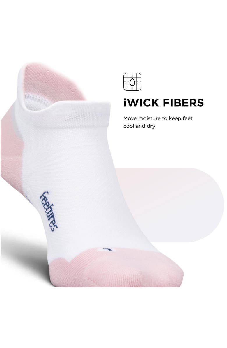 Feetures Elite Max Cushion No Show Tab Ankle Socks Sport Sock with Targeted Compression, Alternate, color, White Rose