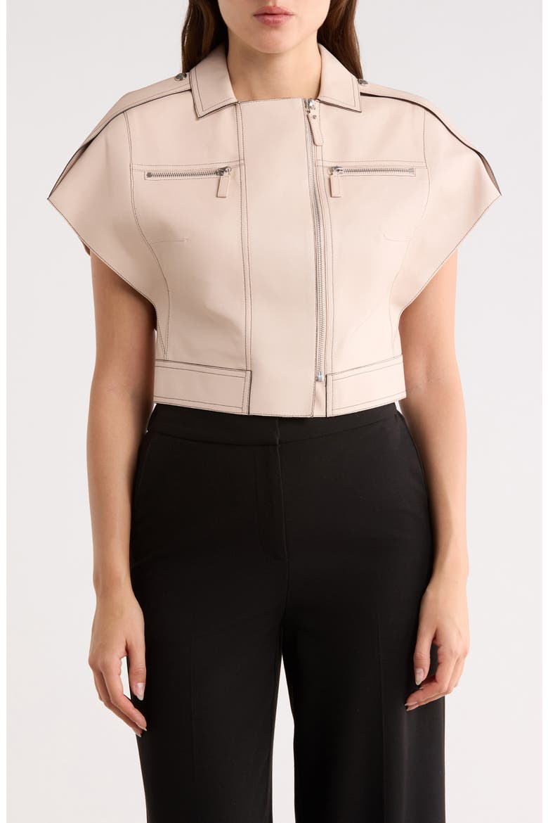 Leather Cap Sleeve Crop Jacket, Main, color, POWDER