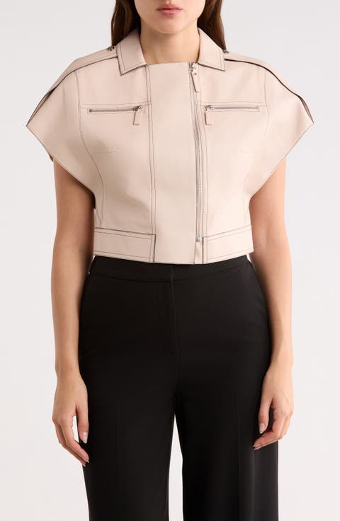 Leather Cap Sleeve Crop Jacket