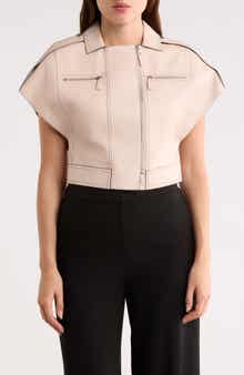 Longchamp Leather Cap Sleeve Crop Jacket