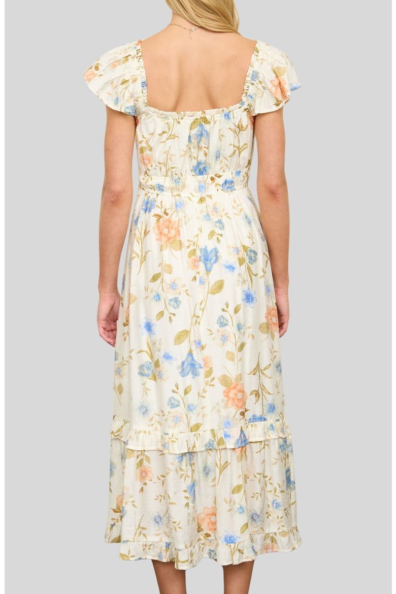 Tiered Floral Midi Dress, Alternate, color, OFF WHITE MULTI