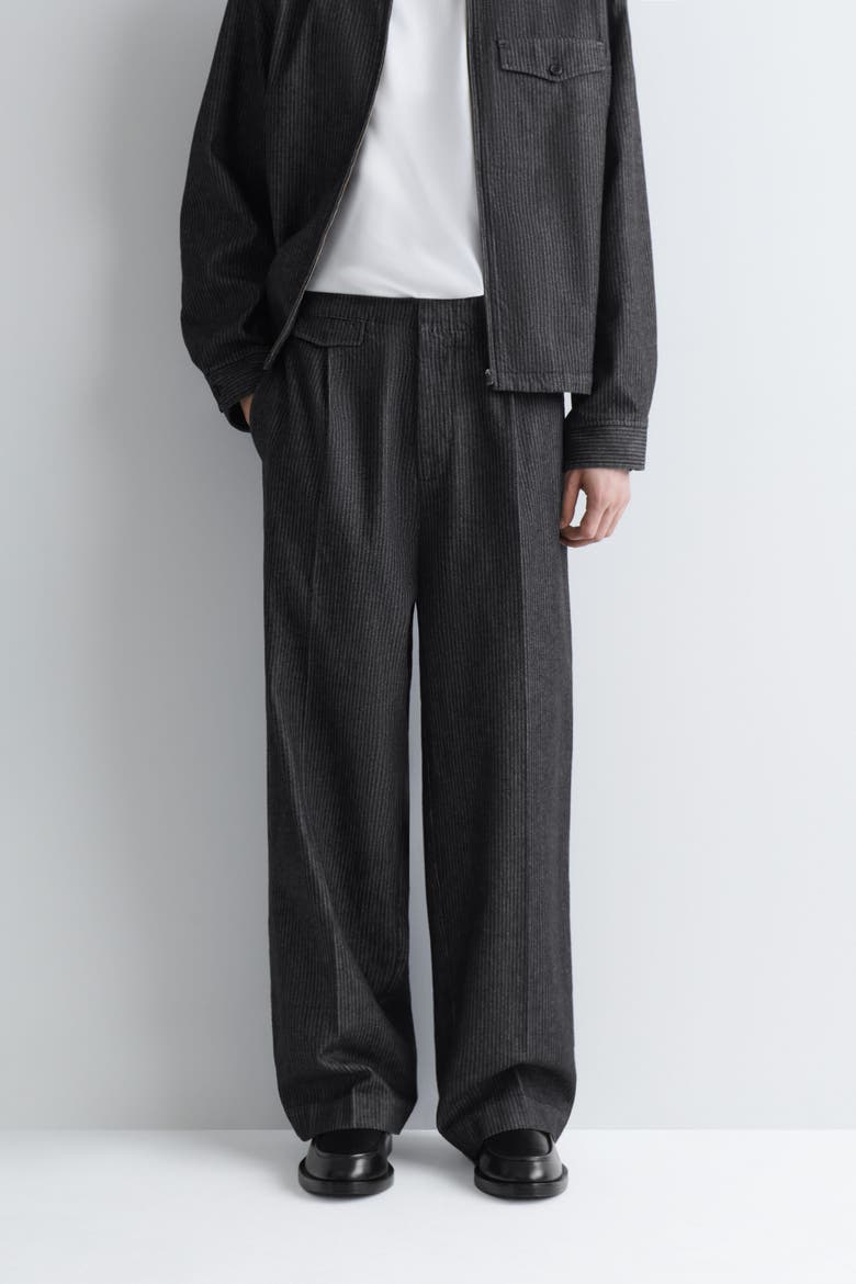 Pinstriped Denim Relaxed-Fit Wide-Leg Pants, Alternate, color, BLACK / PINSTRIPED