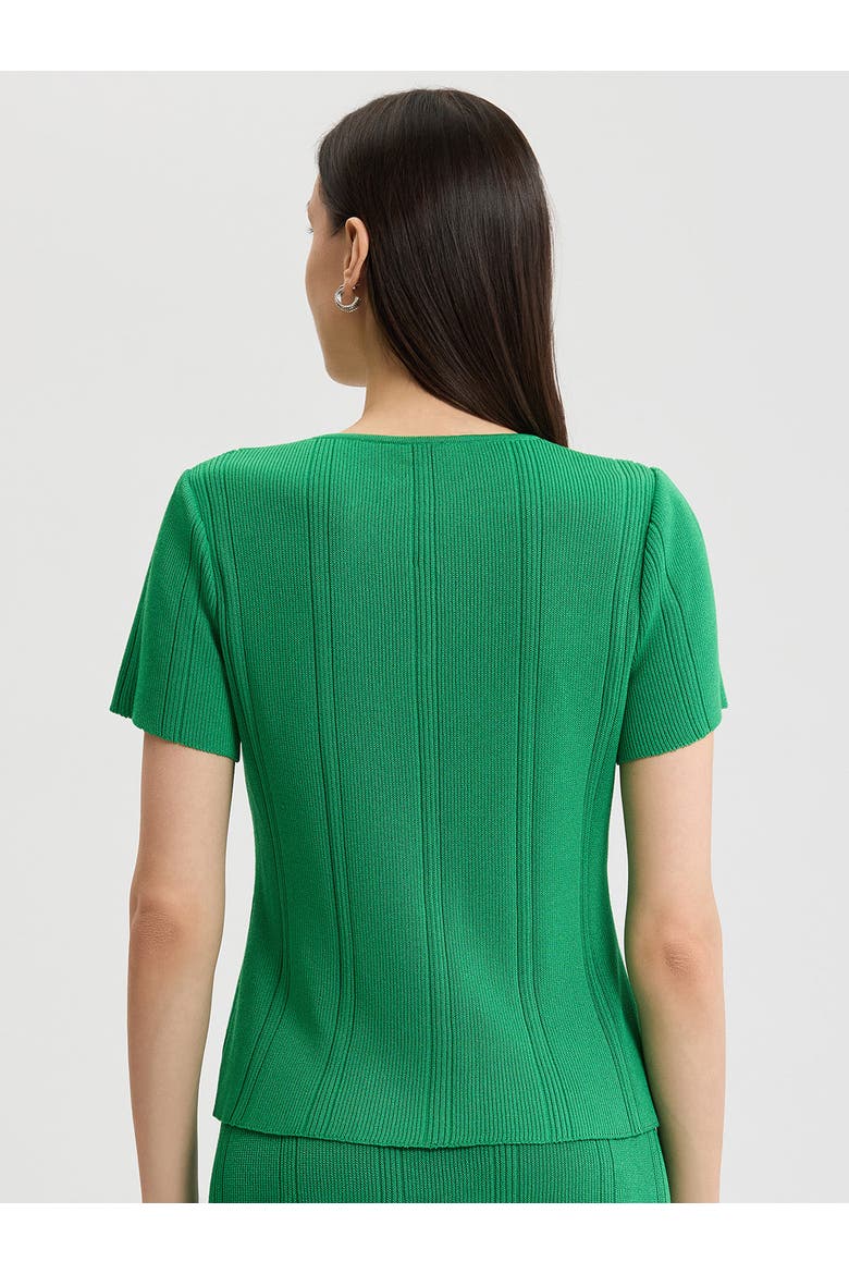 Tonal Faux Tie Neck Soft Ribbed Knit Top, Alternate, color, Clover Field
