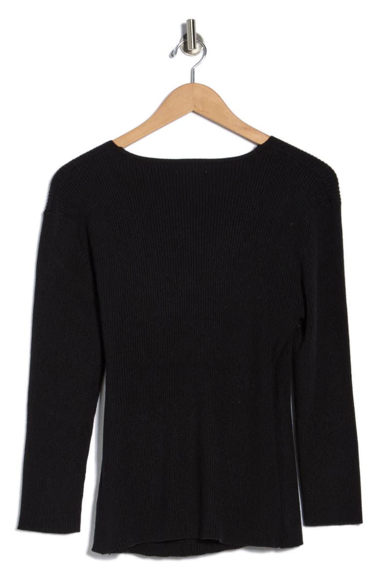 MAX STUDIO Three-Quarter Sleeve Faux Wrap Sweater, Alternate, color, Black