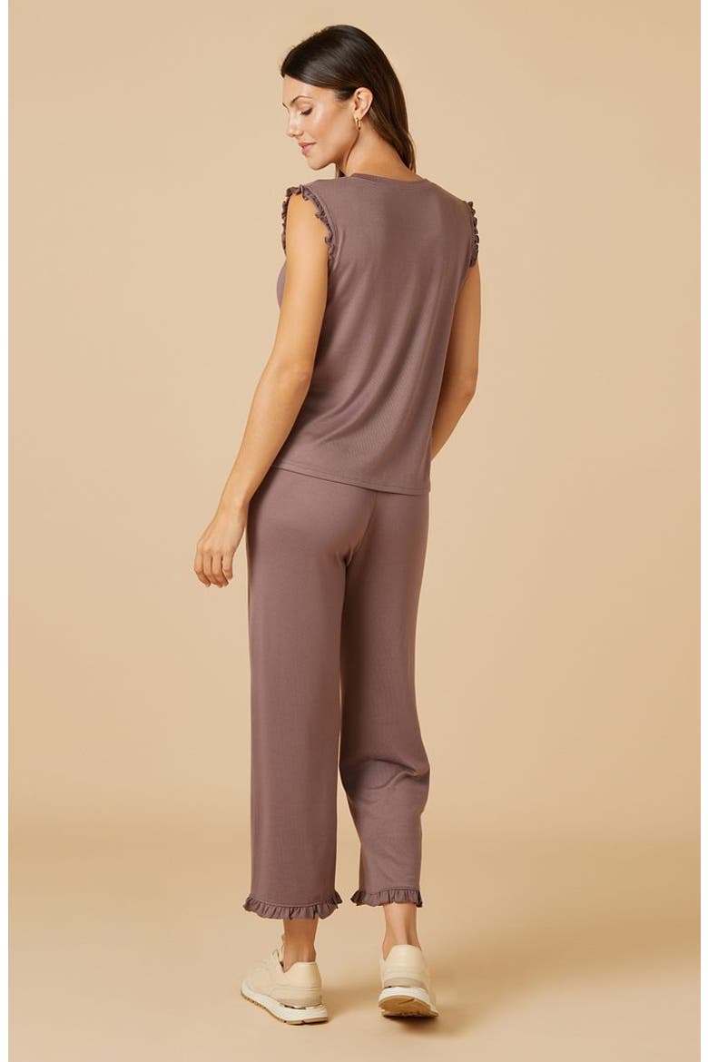 Dream Ruffle V-neck with Cropped Ruffle Edge Pant, Alternate, color, Driftwood