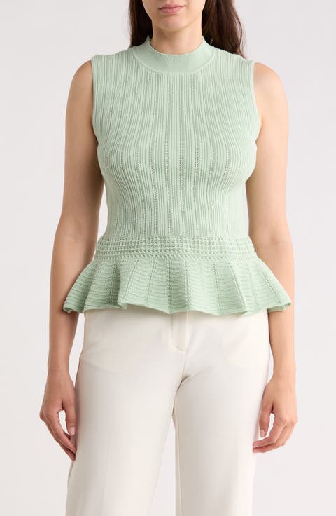 Pointelle Peplum Sweater Tank