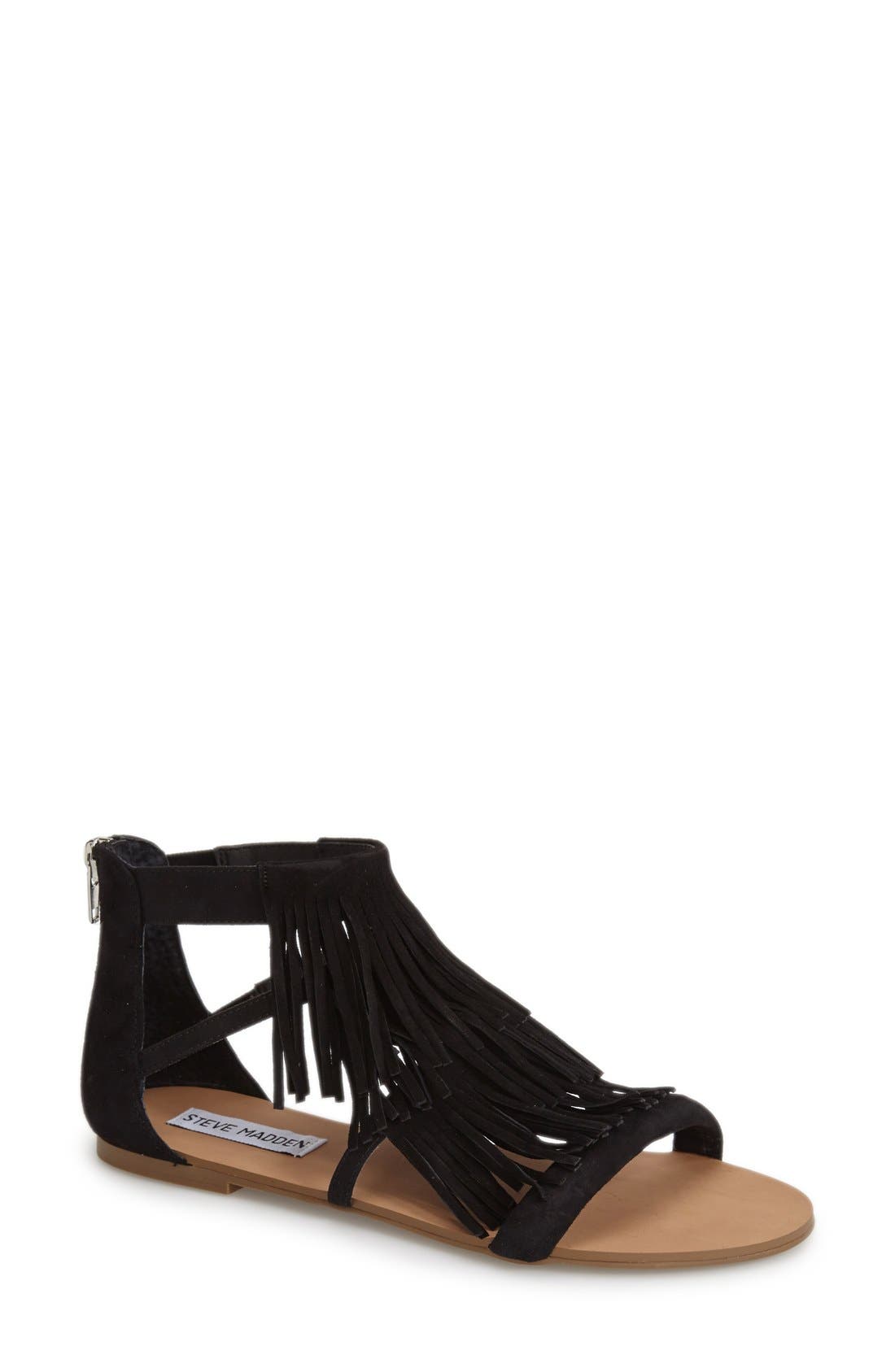 'Favorit' Fringe Sandal, Main, color, BLACK SUEDE