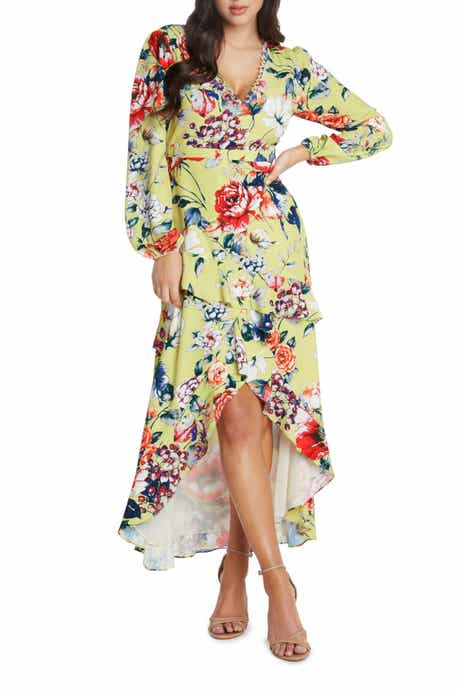 Asymmetrical Ruffle Floral Print Midi Dress