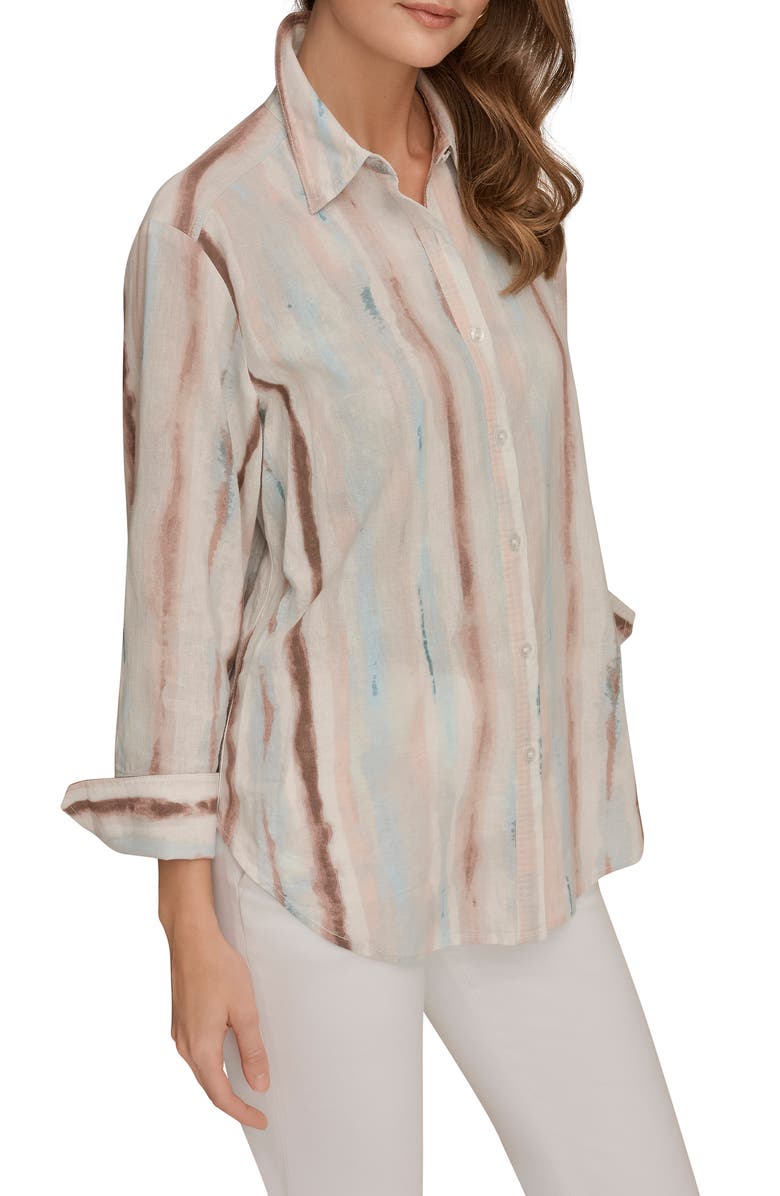 Donna Karan New York Long Sleeve Linen Blend Button-Up Shirt, Alternate, color, Watercolor